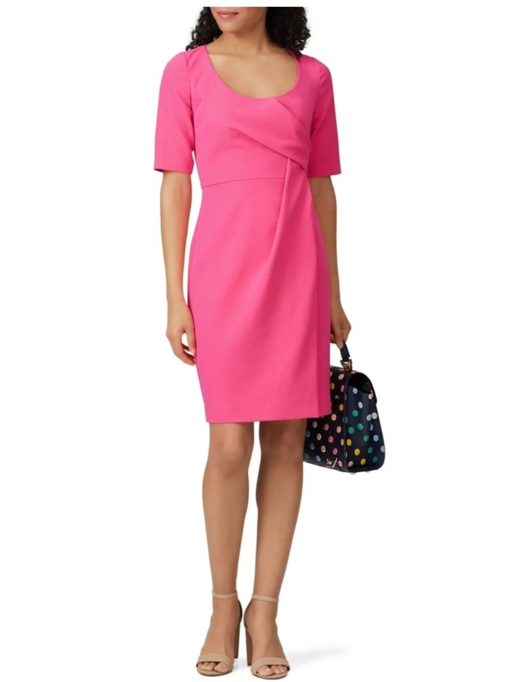 Trina Turk Suave Sheath Dress Hot Pink Short Sleeve Ruched Barbie Size 12